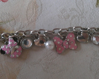 Disney Minnie Mouse Silver-Tone Charm Bracelet , Pre-Owned