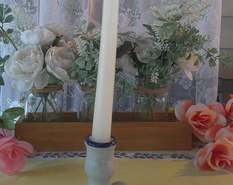 Vintage Williamsburg Pottery Salt Glaze Candle Holder Cobalt Blue