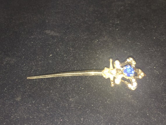 Antique Crown On Sword Brooch with Clear and Blue… - image 1
