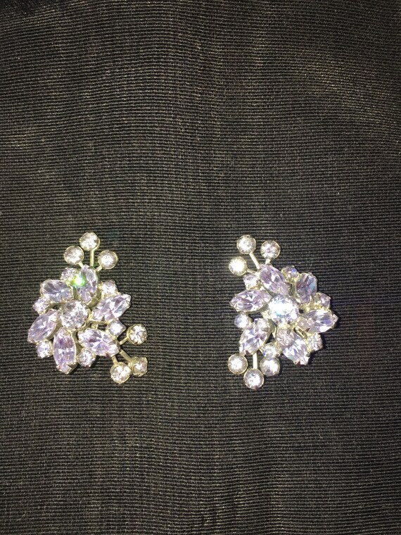 Beautiful Lavender WEISS Clip Earrings Silver Tone - image 3