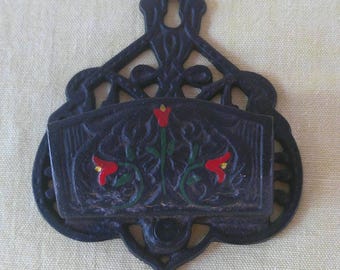 Vintage Wilton Cast Iron Wall Match Holder Tulip Farmhouse Decor