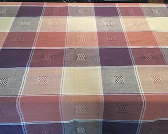 Vintage Orange Purple Checkered Tablecloth 93x55 Cotton