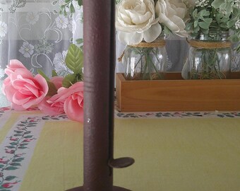 Vintage Rustic Red Metal Hogscraper Push Up Candlestick Holder