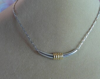 Vintage Crown Trifari Collar Necklace Rhodium & Gold Plated Modernist 14"