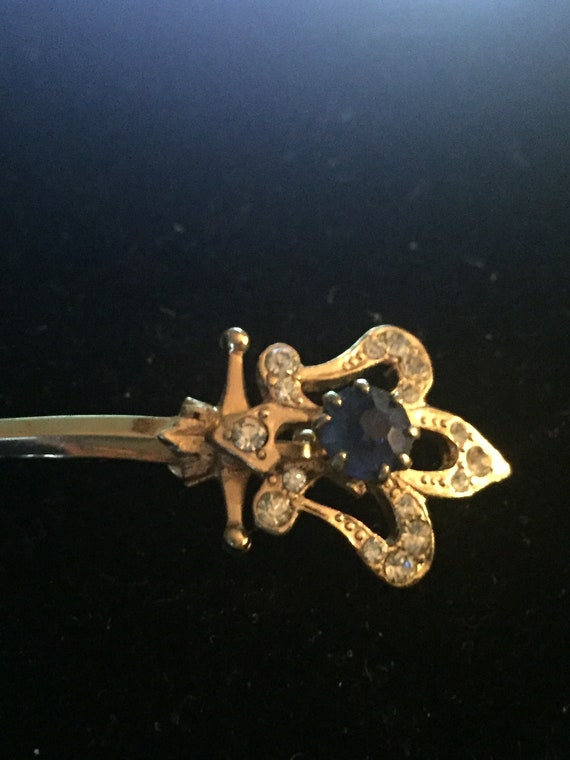 Antique Crown On Sword Brooch with Clear and Blue… - image 3