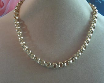Vintage Monet Gold Tone Barrel Roller Link Statement Necklace 18" 1970s 80s