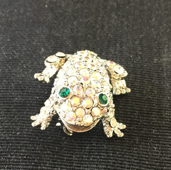 Antique Unmarked Rhinestone Frog Brooch, Lapel Pi… - image 1