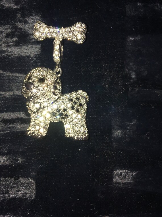 Vintage 1980's Adorable Rhinestone Dangle Dog Bro… - image 2