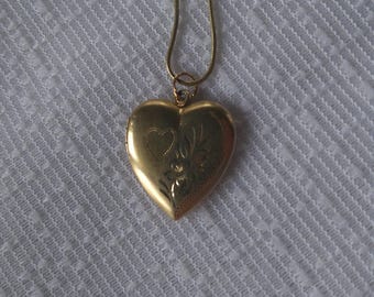 Vintage 18KT GF Necklace Engraved Heart Locket 18" 12KT on Sterling 14kt Gold Ring
