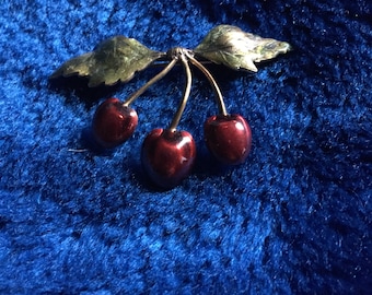 Vintage SWEET SECRETS Enamel CHERRIES Brooch