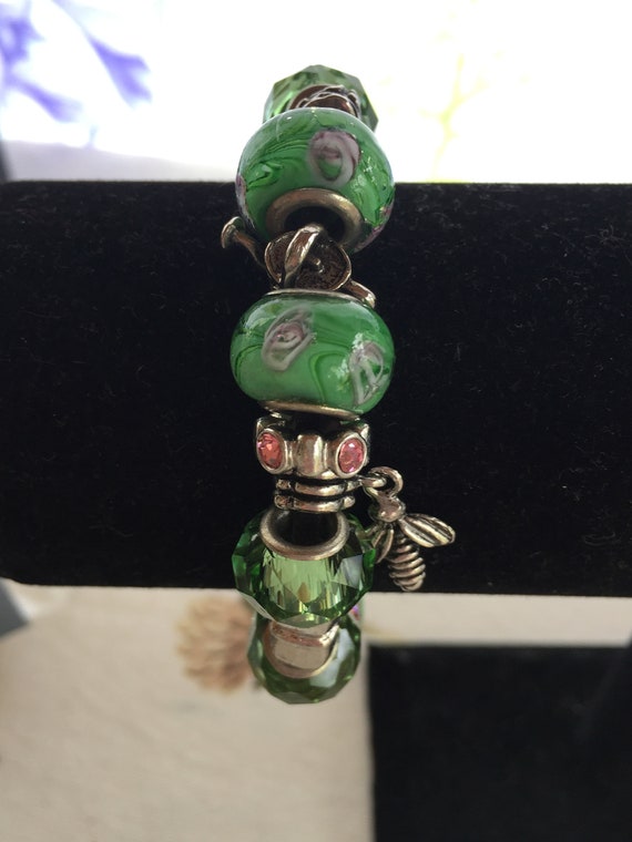 V. Toggle Garden Beaded Bracelet Bees, Watering Cans, Butterflies, Purses, Heart