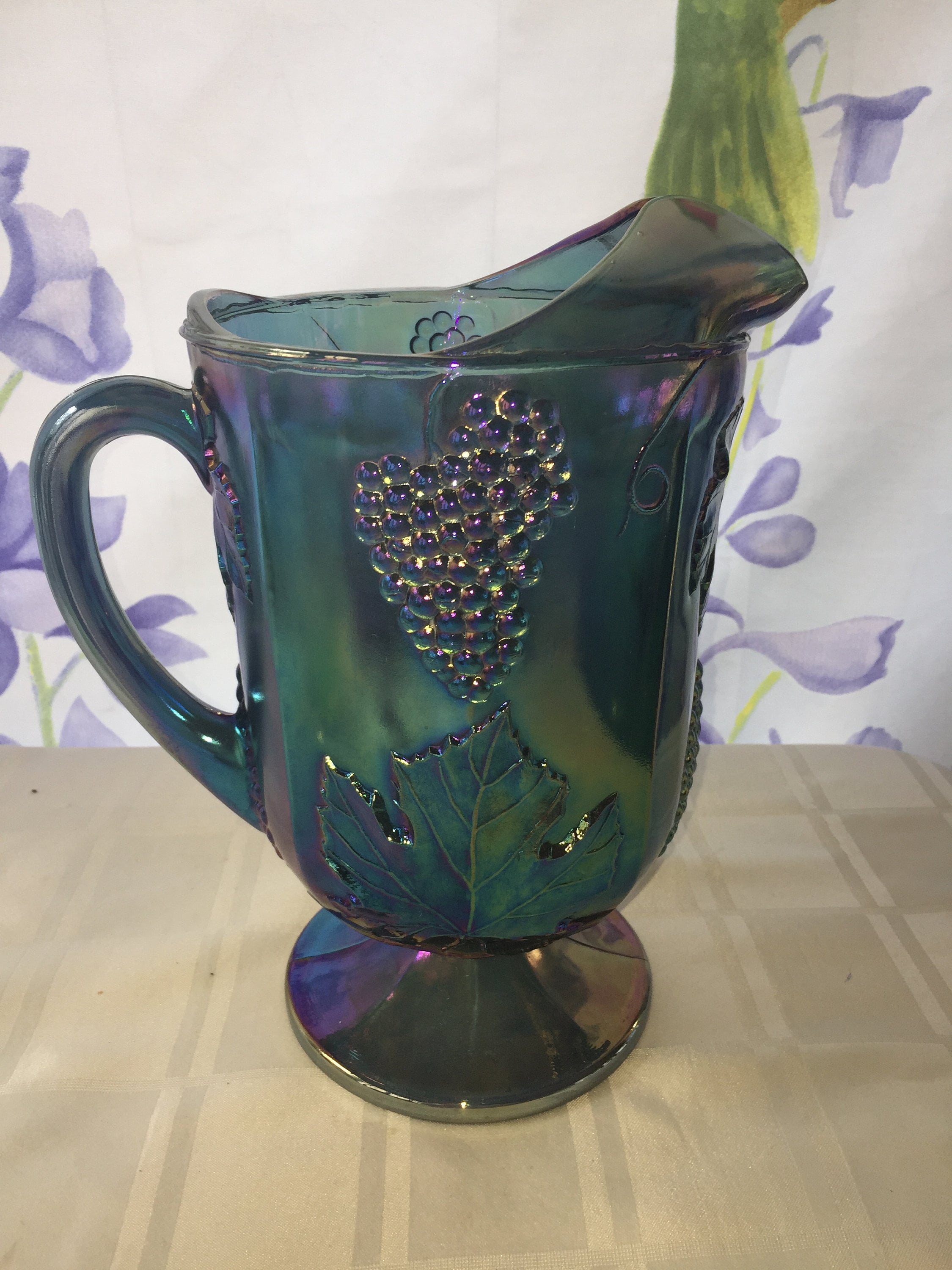 Vintage Indiana Blue Grape Carnival Glass Pitcher - Harvest Grapes