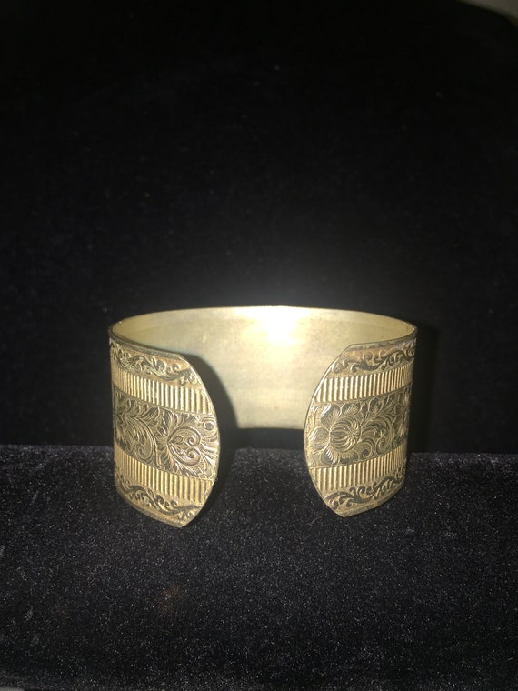 Antique Brass Engraved Cuff Bracelet - image 3