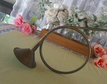 Vintage Brass & Copper Hunting Horn Rustic Lodge Cabin Decor