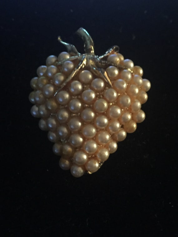 Antique Strawberries Brooch with Faux Pearls