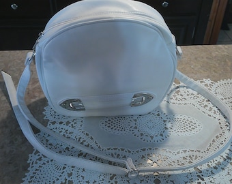 Vintage 1990s Pacific Express White Crossbody Purse Silver Hardware