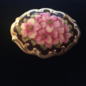 Antique 1918-1929 Hand Painted Porcelain Brooch By Schumann-Porzellan Germany Bavaria