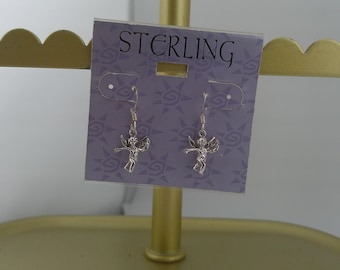 Vintage Sterling Silver Angel Dangle Drop Earrings Hook
