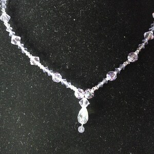 Purple and Clear Glass Necklace and Dangle Earring Set