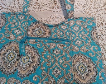 Vera Bradley Totally Turq Tote Quilted Shoulder Bag Retired