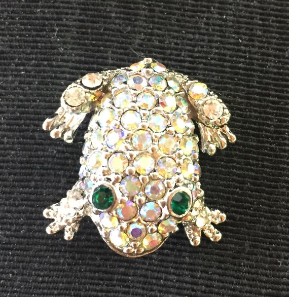 Antique Unmarked Rhinestone Frog Brooch, Lapel Pi… - image 2