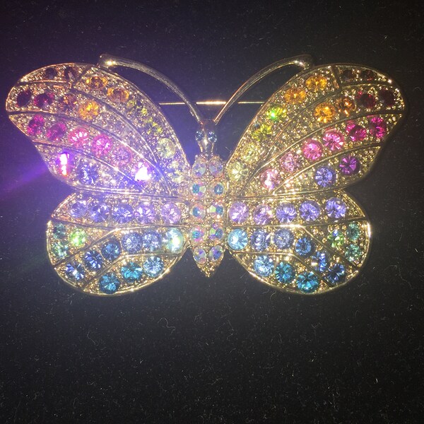 Retired Kirks Folly Crystal Gold Tone Butterfly Brooch