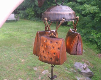 Vintage Copper Cowbell Wind Chime German Swiss Style Farmhouse Decor