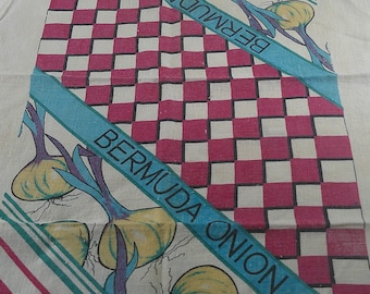 Vintage Bermuda Onion Cotton Kitchen Towel Red Check Souvenir Tea Towel