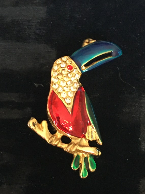 Vintage Enamel Rhinestone Toucan Brooch