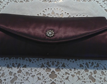 Rare Vintage 1950s Majestic Purple Satin Clutch Rhinestone Vanity Set