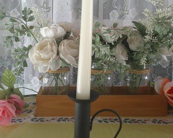 Vintage Black Metal Chamberstick Candle Holder Rustic Carry Handle