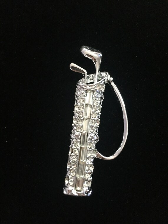 Vintage Silver Tone Golf Bag Brooch With Swarovski Crystals Hand Made