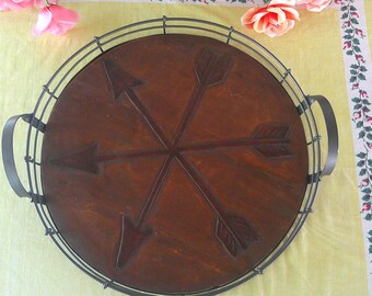 Rustic Wood Serving Tray Black Metal Handles Philippines 16.75"