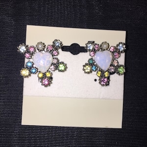 Beautiful Antique Art Deco CORO Rhinestone & Opal Twist Earrings