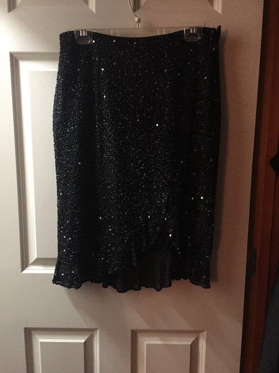 Vintage SCALA Black Sequins Skirt with Ruffled Bot