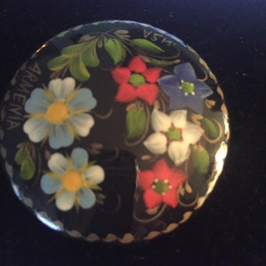Vintage Hand Crafted & Painted in Ukraine Wooden Brooch Signed