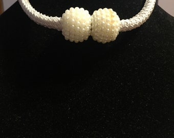 Vintage White Rope and Beaded Necklace 17" Magnetic Closure