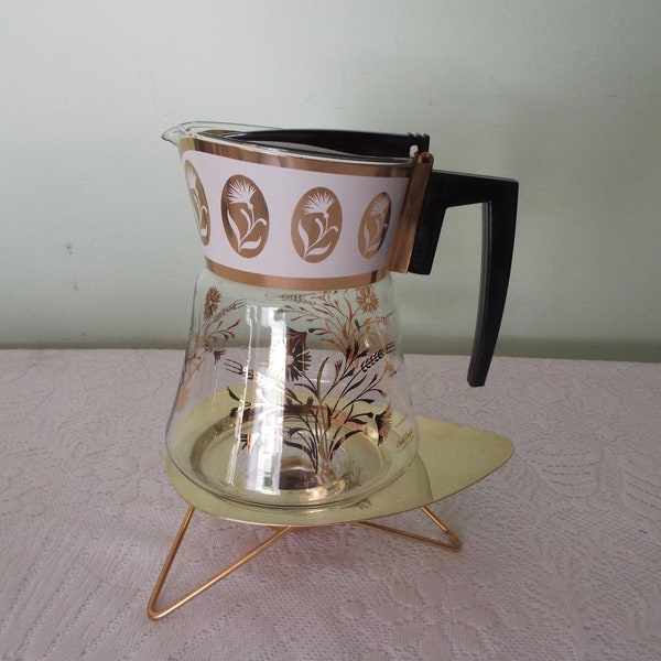 Vintage David Douglas Glass Coffee CARAFE with Stand Mid-Century