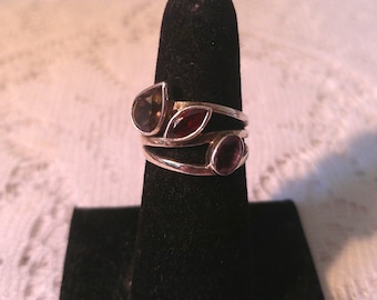 Sterling Silver Multi-Gemstone Ring Amethyst Garnet Smoky Quartz