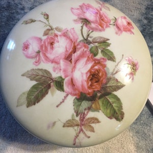 Large Circa 1892-1917 TV Tressemanes & Volt Porcelain Powder Vanity Jar HP Roses image 1