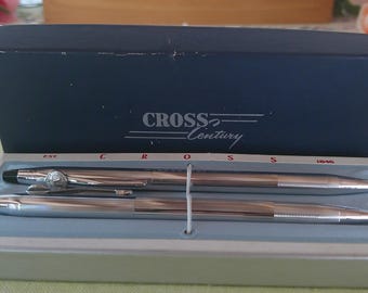 Vintage Cross Century Chrome Pen & Pencil Set Kiwanis w/Box Letter