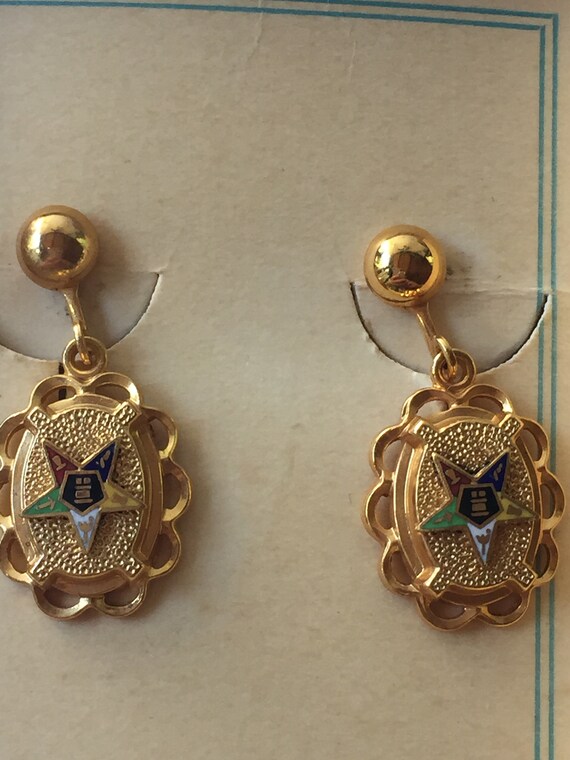 Vintage WORTHY MATRON Symbol Clip Earrings - Gem