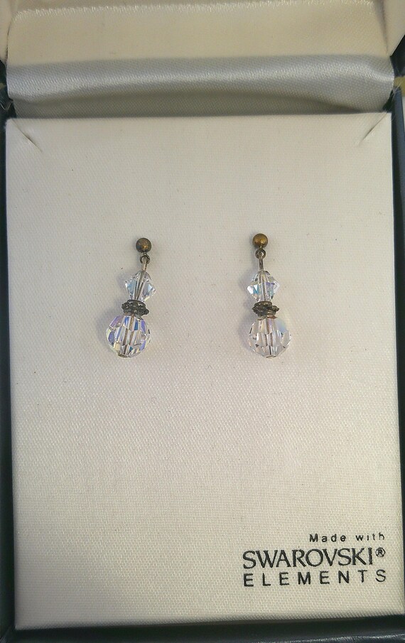 Vintage Swarovski Elements Dangle Drop Earrings P… - image 1
