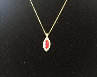 Vintage Red and Clear Rhinestone Gold Tone Necklace