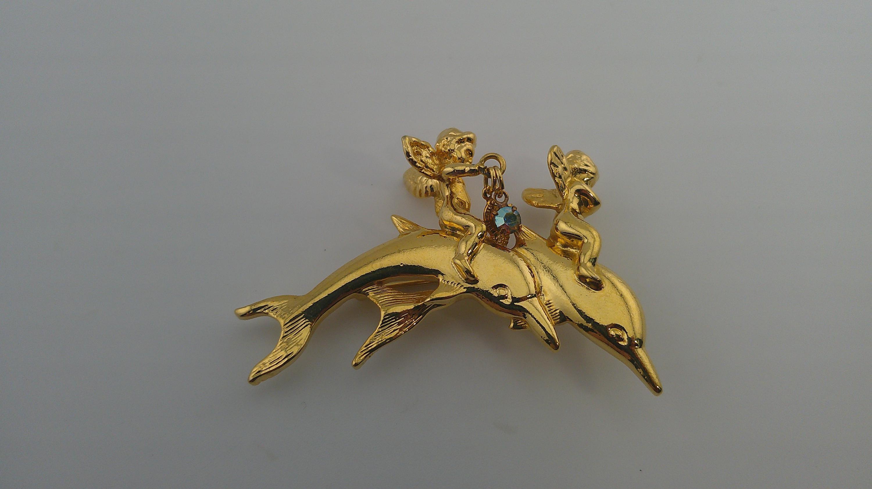 Retired Kirks Folly Brooch – Dancing Dolphins With Angels