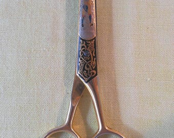Vintage 3C Tres Claveles Toledo Spain Damascene Scissors Gold