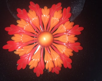 Mid Century Enameled Orange Brooch - Stunning - Statement