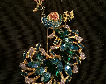 Beautiful Statement Peacock Brooch with Spring Closure