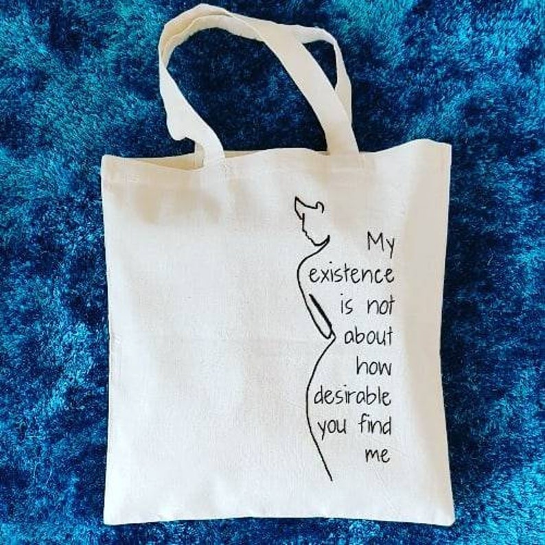 Hand embroidered feminist tote bag shopping bag made from recycled cotton
