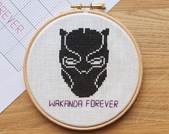 Patrón de punto de cruz de Black Panther Wakanda Forever Descarga instantánea en PDF